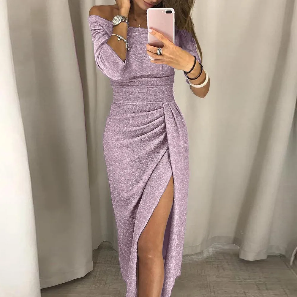KANCOOLD/женское платье с открытыми плечами и высоким разрезом, облегающее платье, вечерние платья в винтажном стиле, асимметричное модное сексуальное платье для женщин 2018DEC4 - Цвет: Фиолетовый