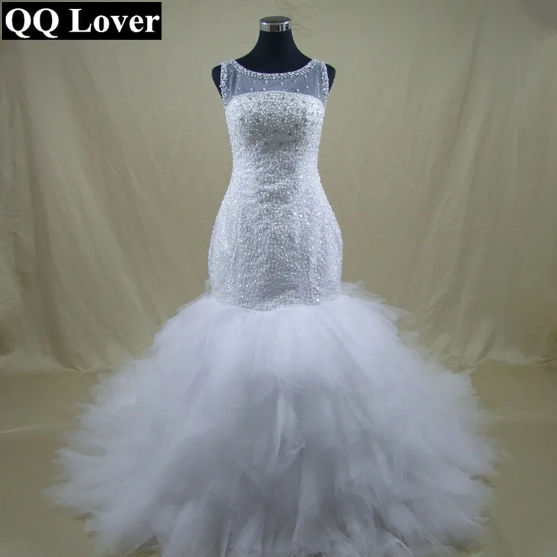 QQ Lover New African Beaded Big Train Mermaid font b Wedding b font Dress font b