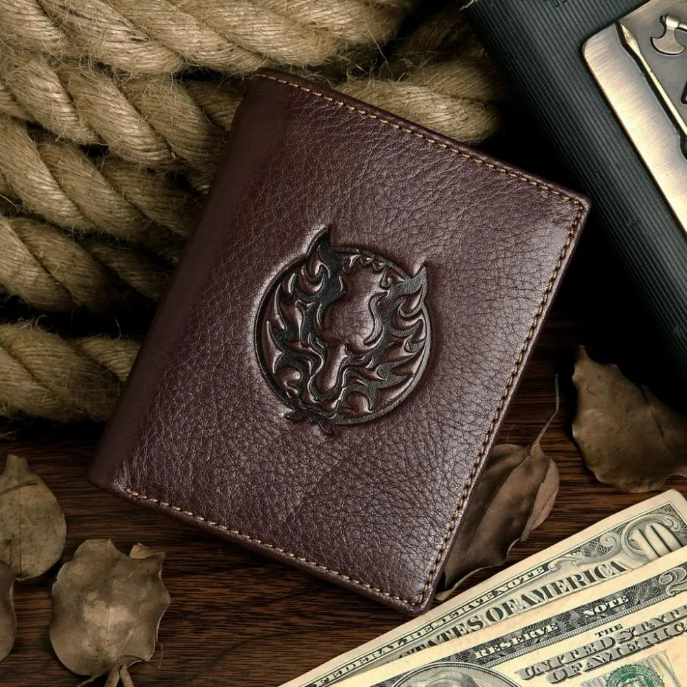 Vintage Casual 100 Real Genuine Cowhide Oil Wax Leather Men Wallets Coffee Short Bifold Male Purses