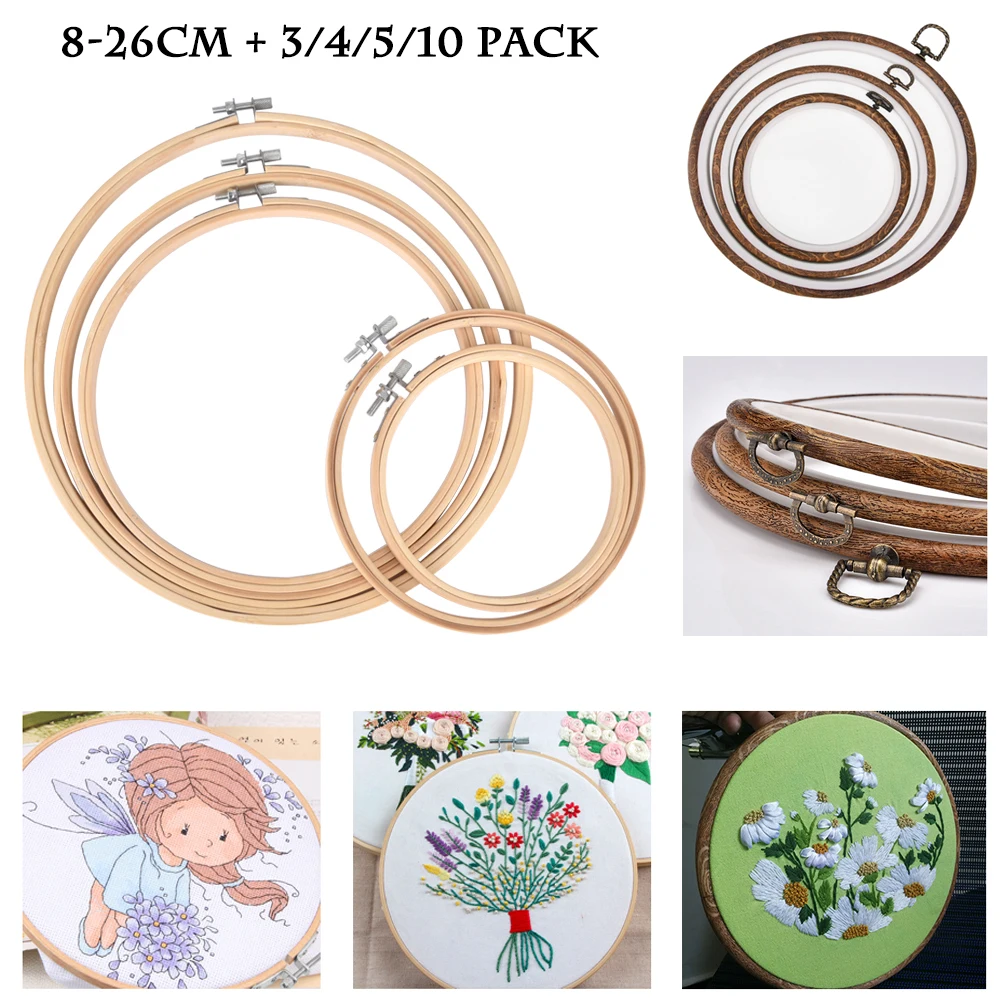 6 Diferentes tama/ños de forma redonda Pr/áctica m/áquina de punto de cruz de madera Bordado Aro de anillo Herramienta de costura de bamb/ú Accesorio Color:wooden color