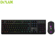 Delux LED RGB Backlit Gaming Keyboard Mouse Combo 4000DPI for Laptop PC Gamer USB Wired Multimedia Keyboard and Mouse Set parasolant wired usb led light keyboard and mouse set white black laptop computer colorful gaming backlit keyboard mouse combos