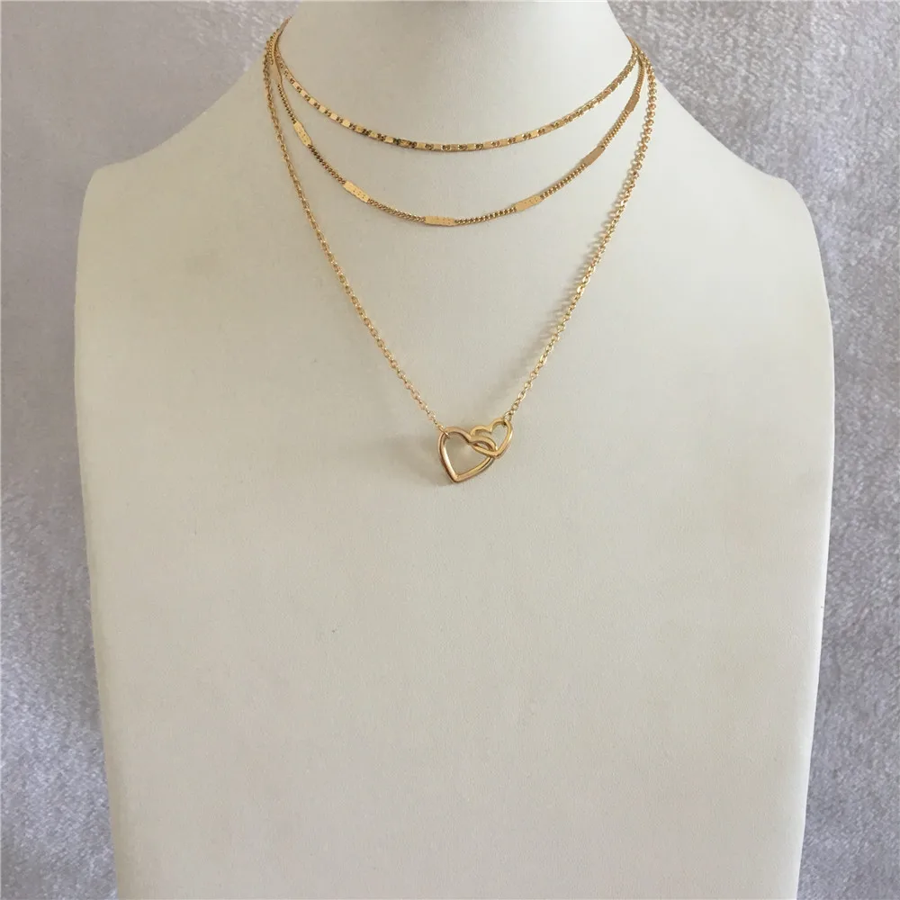 

LOVELY GOLD COLOR LIKED HEART PENDANT LAYERED NECKLACE FOR WOMAN GIRL