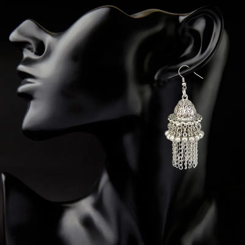 Индийской уникальный Ethenic серьги в стиле bollywood ювелирные изделия Jingle Bell Jhumka