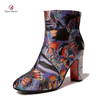 

Original Intention Nice Butterfly Fabric Winter New Women's Ankle Boots Shoes Woman High Quality Ladies High Heels Boots 3-10.5