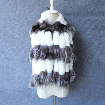 

(TopFurMall) Handmade Women Fashion Rex Rabbit Fur Scarf with Fox Fur Scarves Lady Winter Warm Wraps LF5047