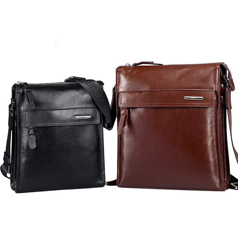 

Pabojoe Genuine Leather Messenger Bag Flap Style Men Solid Bag Fashion Shoulder Bag