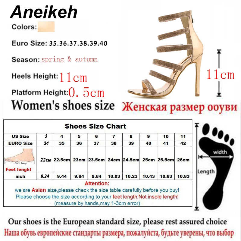 Aneikeh/пикантные сандалии-гладиаторы со стразами; женская обувь со стразами; женские вечерние босоножки на высоком каблуке-шпильке с открытым носком на молнии