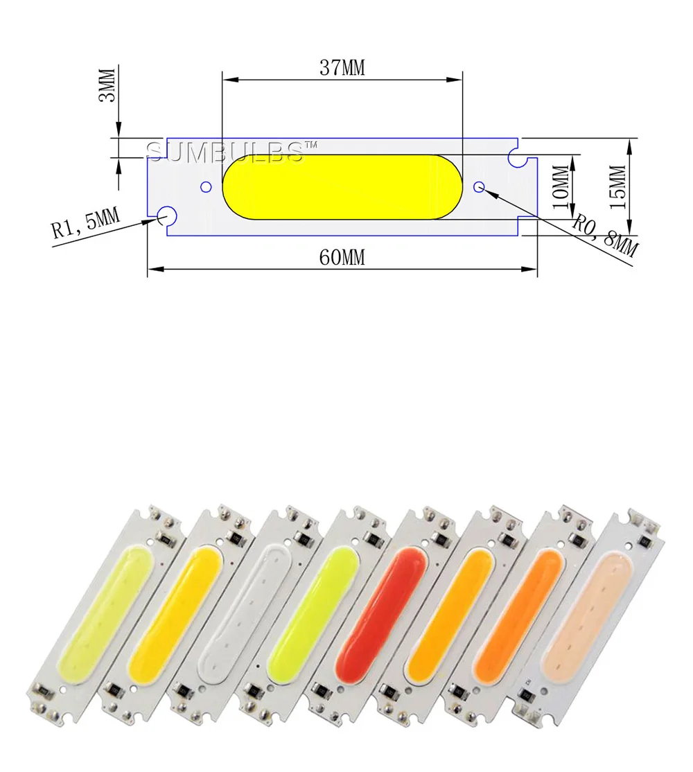 6015mm COB LED Light Bulb 12V 2W LED Diode Lighting Chip Red Blue Pink Green Yellow White Color for DIY Car Lamp Bulbs (1)