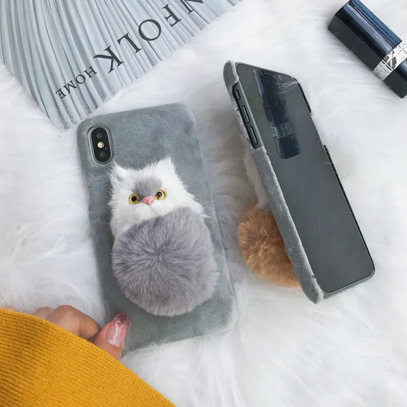 Чехол для Huawei P 20 10 lite mate 9 Pro honor V 8 nova 2 3 Plus DIY 3D Кот Мягкий меховой плюшевый жесткий