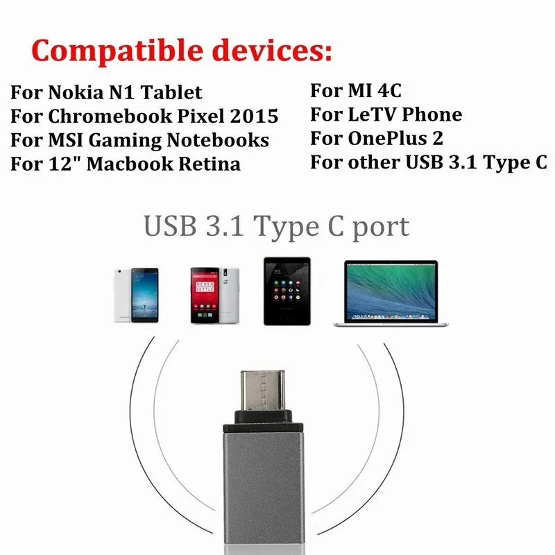 Type C USB 3,1 OTG адаптер конвертер для LETV Le Nokia N1 Pad huawei P9 Honor 8 ZUK Z2 PRO LG G5 type-C кабель Аксессуары для мобильных телефонов
