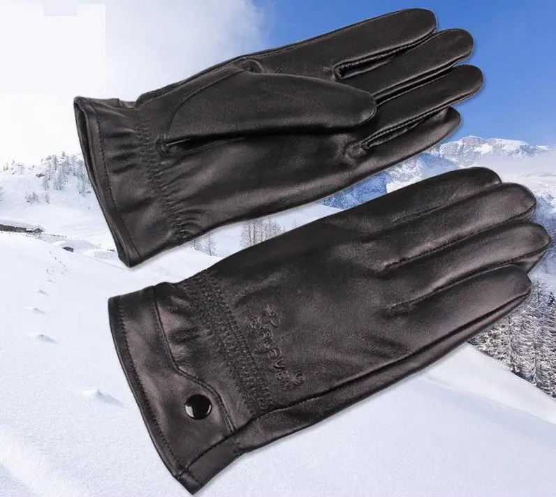 Модные мужские зимние теплые перчатки из натуральной кожи, зимние перчатки из овчины, кожаные меховые перчатки, спортивные перчатки на открытом воздухе