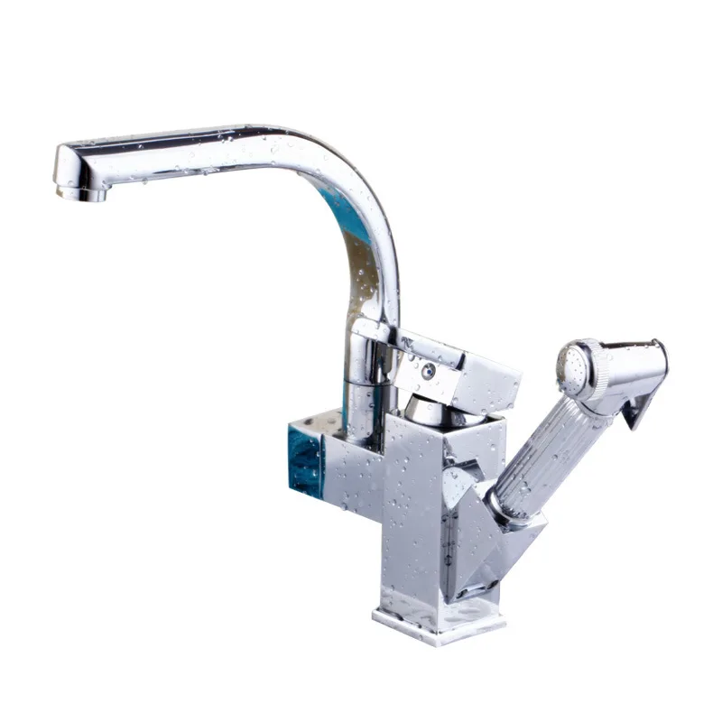 

Kitchen Faucet with Rinsing Spray Gun 1 Mounting Hole Mixing Tap Single Handle Swive Spouts Hot Cold Water TapPull Out Spray Tap