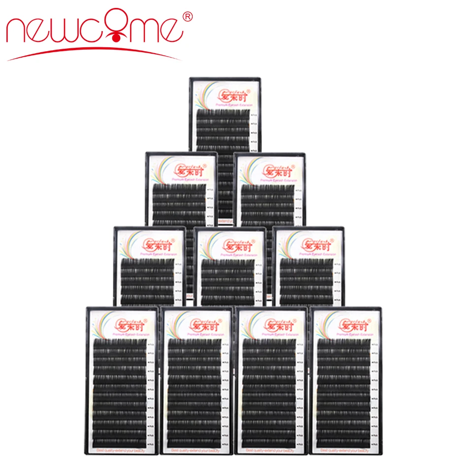 NEWCOME 10 Trays/set Individual Eyelash Extension Korea Silk Volume Synthetic Eyelashes Hand Made Black Long False Eye Lashes 10 trays volume lash 2d long stem soft eyelash false 100% silk individual lashes volume lashes can mark size lash free shipping