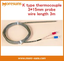 Rápido Envío Gratis 5 unids/lote sonda termopar tipo K 3*15mm, longitud del cable 3 m Cable de Termopar