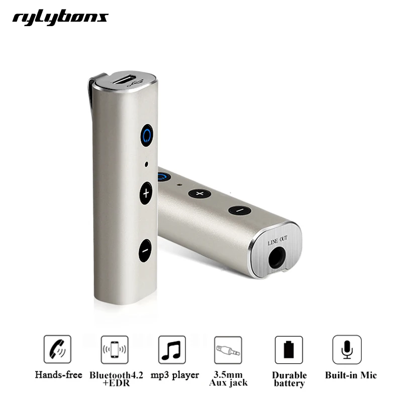 

rylybons Car Bluetooth Aux Receiver Adapter Wireless Bluetooth 4.2 Handsfree Car Kit A2DP Aux 3.5mm jack Bluetooth Audio Music