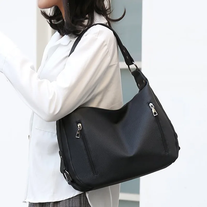 ZMQN сумка женская вместительные сумки черные сумки для женщин кожаные сумки на плечо 2 молнии классический стиль женские ручные сумки через плечо A816