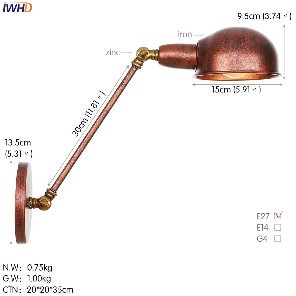 IWHD Железный регулируемый светодиодный настенный светильник белый винтажный промышленный Wandlamp скандинавские Настенные светильники для дома аппликация Мураль светильник - Цвет абажура: Style F