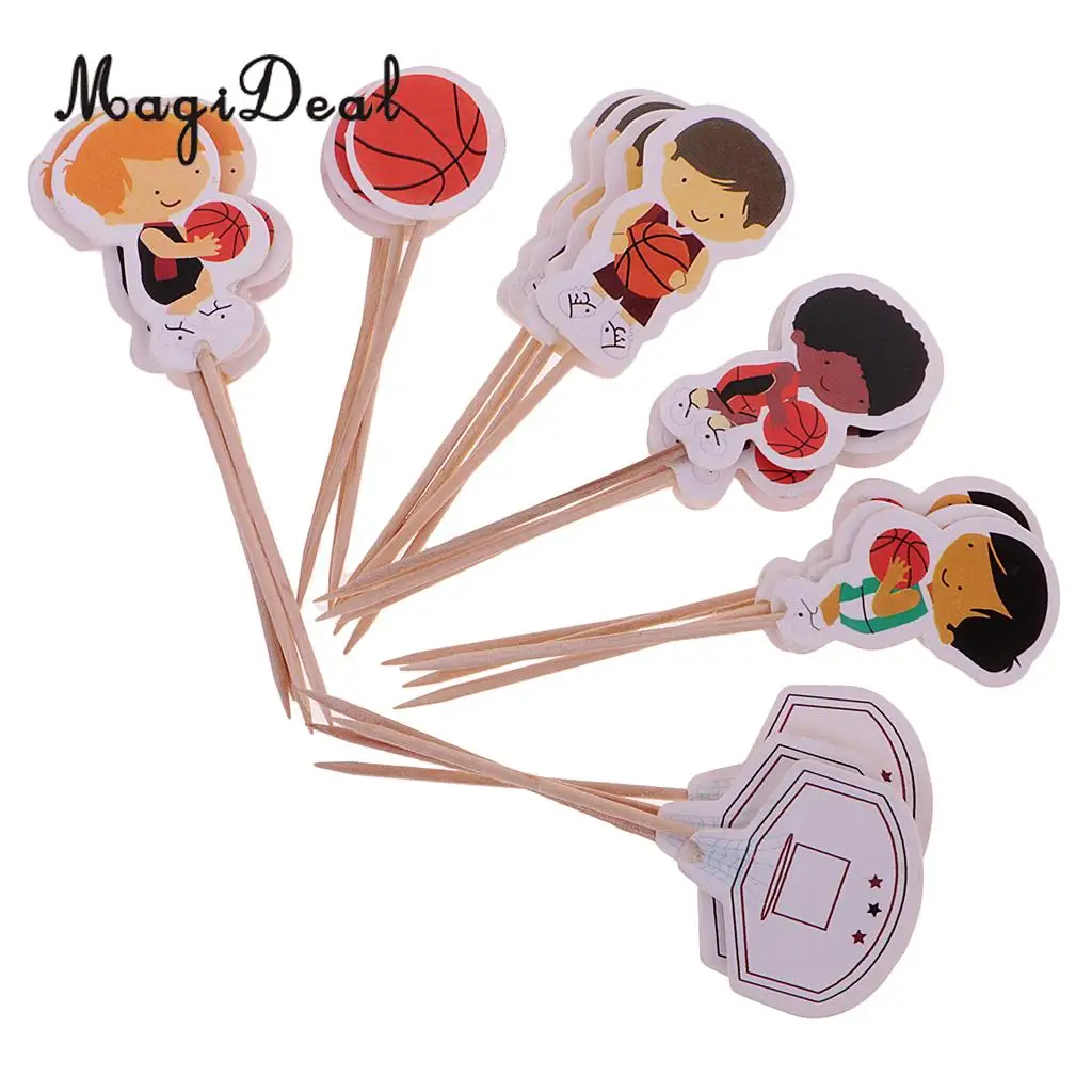 MagiDeal Novelty 24Pcs/Pack Basketball Boy Cupcake Picks Cake Toppers for Baby Shower Birthday Party DIY Craft Favors Decoration