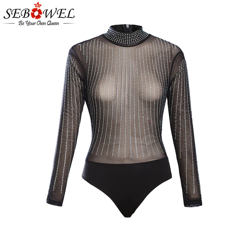 Black-Iridescent-Rhinestone-Studded-Mock-Neck-Long-Sleeves-Bodysuit-LC32341-2-3