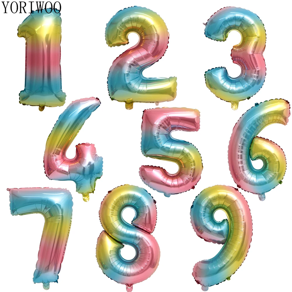 

YORIWOO 1 2 3 4 5 6 7 8 9 Foil Balloons Numbers Helium Balloon Rainbow Wedding Happy Birthday Party Decorations Kids Baby Shower