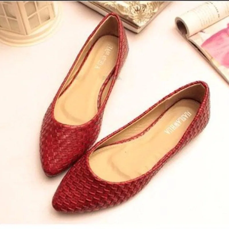 Lady s Novelty soft Weaving Western Pointed toe Platform Women boat Driving pregnant Casual shoes Big
