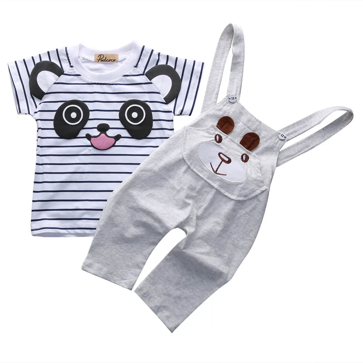 0 24 M Cute Panda 2PCS Newborn Kids Baby Boy Girls Clothes Striped T