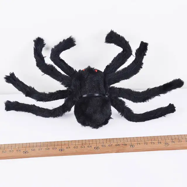 Us 3 67 Soft Black Plush Spider Funny Toys Scary Red Eyes For Halloween Decoration Party Stage Horror Props Prank Joke Scary Toy In Gags Practical