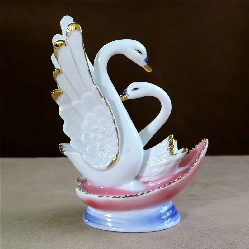 Mothercare 2PCS Swan LOVE STATUE Ceramic Valentine Mother's Day Ornaments Home Decor Gifts 