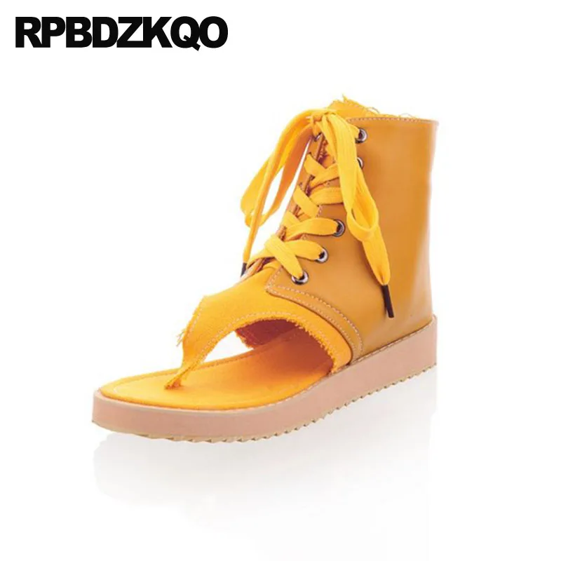 

Short Lace Up Open Toe 2018 Size 34 Boots Sandals 10 Cheap Yellow Flat Big Summer Canvas Designer Shoes Women Luxury Booties