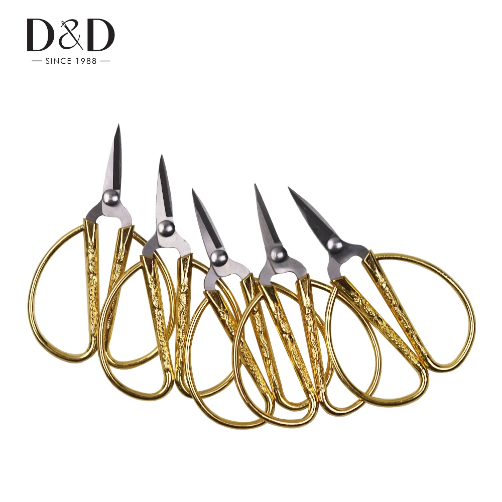 

D&D 5Pcs/Pack 8.5*5.2CM Vintage Gold Sewing Scissors Embroidery for Needlework Fabric Cutter Dragon Pattern Tailor's Scissors