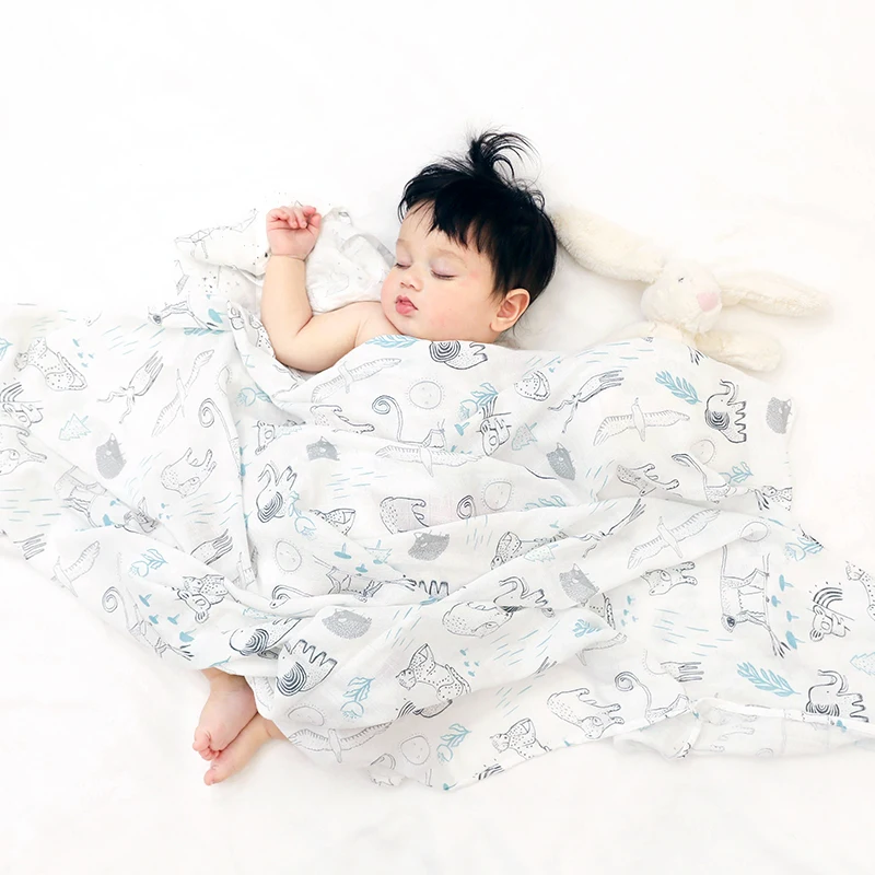 Бамбуковое хлопковое детское Пеленальное Одеяло, хлопковое детское муслиновое одеяло для новорожденных, детское одеяло с цветочным принтом