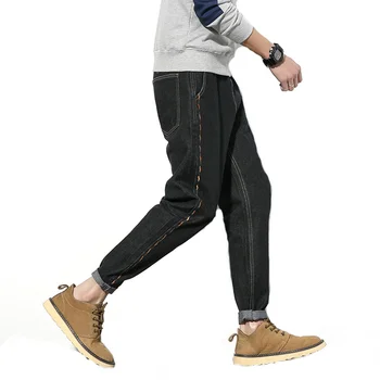 

New Solid Men Jeans Cotton Plus Size 29-42 Male Simple Embroidered Casual Pants cowboy trousers Black Blue Slim Fit Denim Jean