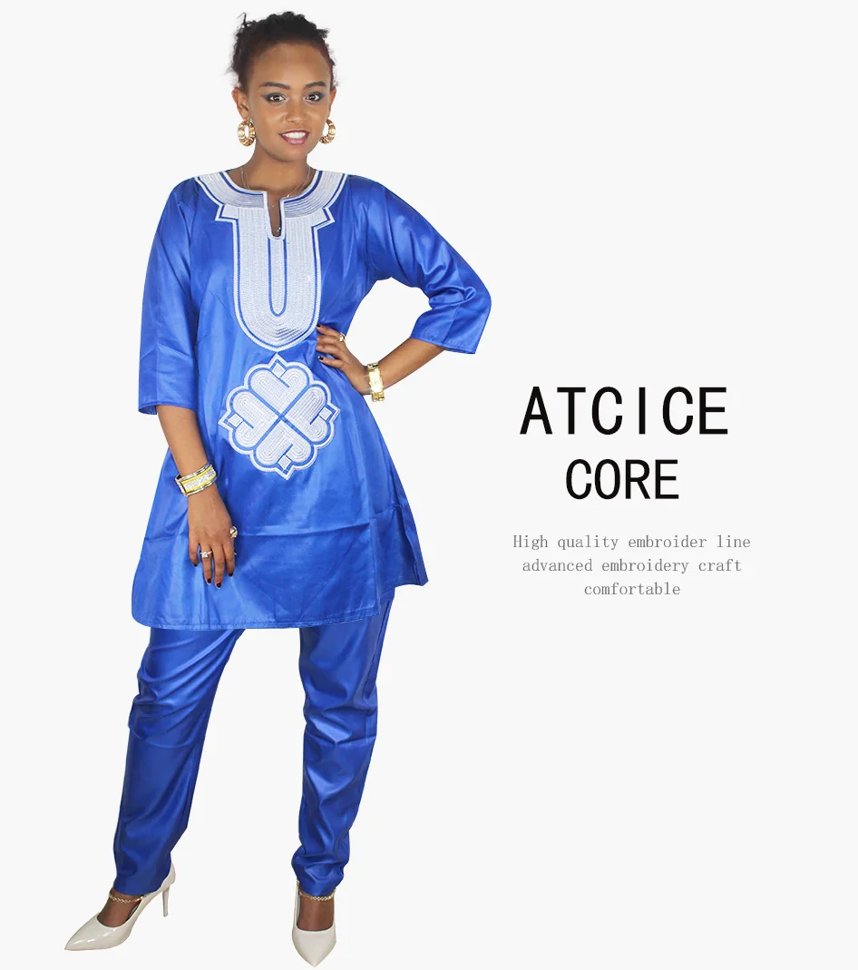Африканские платья для женщин, мягкий материал, вышивка, дизайнерское платье, топ и брюки, два предмета вместе LB069