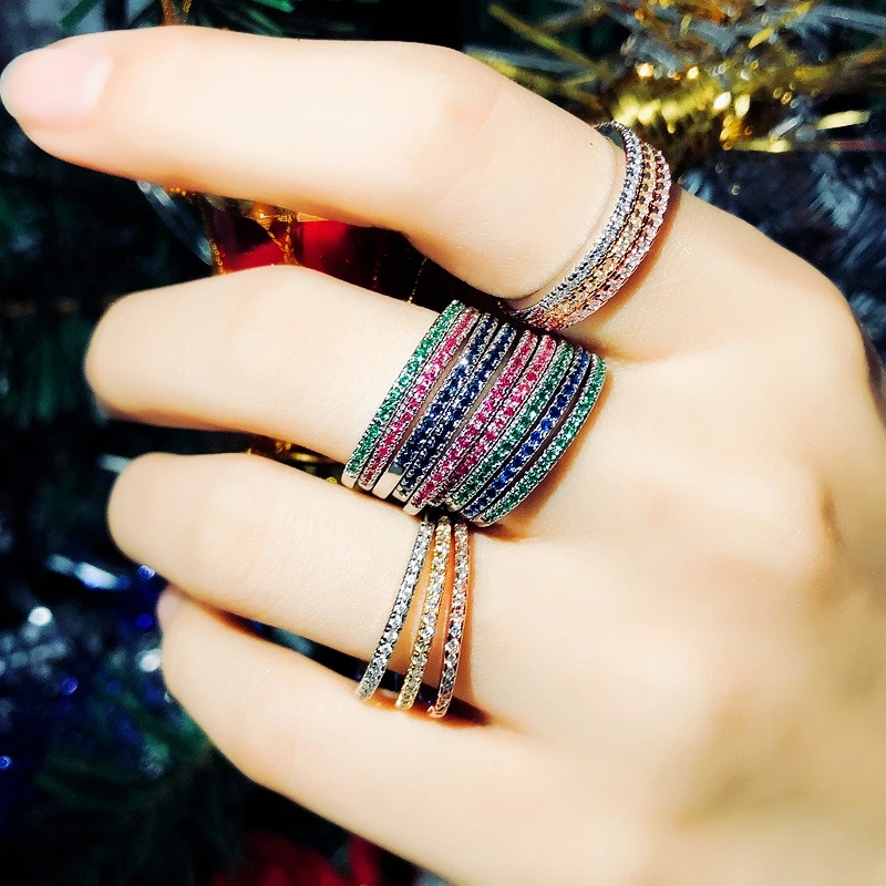 

3Pcs Ring set Full Paved Colorful AAA Cubic Zircon Charm Finger Rings For Women Gift Classic Luxury Fashion Wedding PartyJewelry