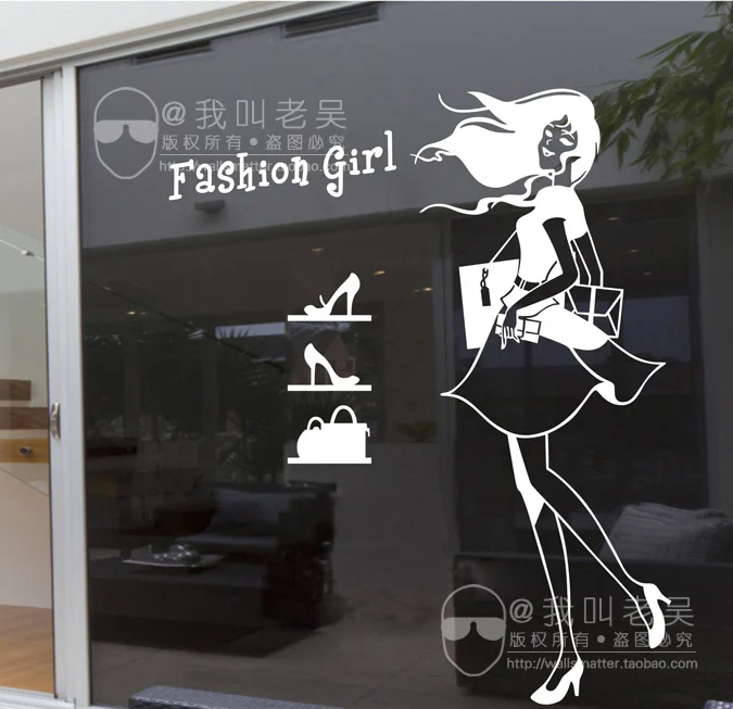 Free shipping Fashion Shopping Girl clothing shop window stickers