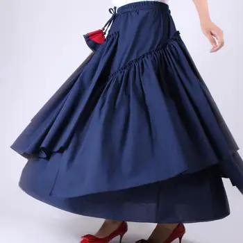 

Women's Elegant High Waist Linen Maxi Skirt Ladies Casual Elastic Waist long skirt