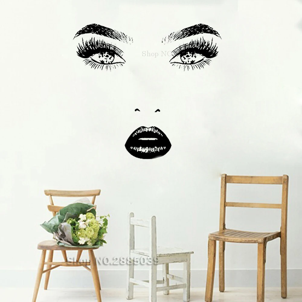 

Girl Face Wall Decal Model Girl Eyes Lips Mural Fashion Beauty Salon Decoration Make Up Wall Sticker Vinyl Home Decor New LC556