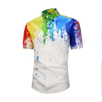 

Mens Summer Short Sleeve Hawaiian Shirt 2019 Fashion Colorful Splash Ink Print Shirt Men Beach Casual Shirts Camisa Hombre XXL