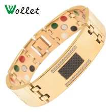 Ювелирные изделия Wollet титановый браслет для мужчин Золотой Черный Белый CZ камни магнитный Инфракрасный германий турмалин отрицательных ионов