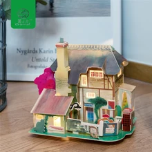 Robud 3D DIY Кукольный дом со светодиодным светильник Миниатюрный Кукольный домик деревянная модель наборы новогодние подарки игрушки для детей SJ304