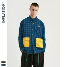 Инфляция Классическая клетчатая рубашка Мужская Уличная Свободная рубашка FW мужская хлопковая негабаритная рубашка мужские рубашки с длинным рукавом 92118W