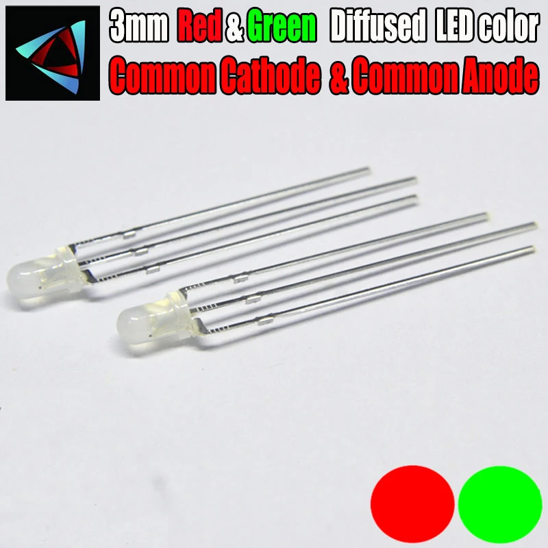 1000pcs LED 3mm Diffused Green Red Cathode Common Anode 3 Pin Round Diode| Diodes| - AliExpress
