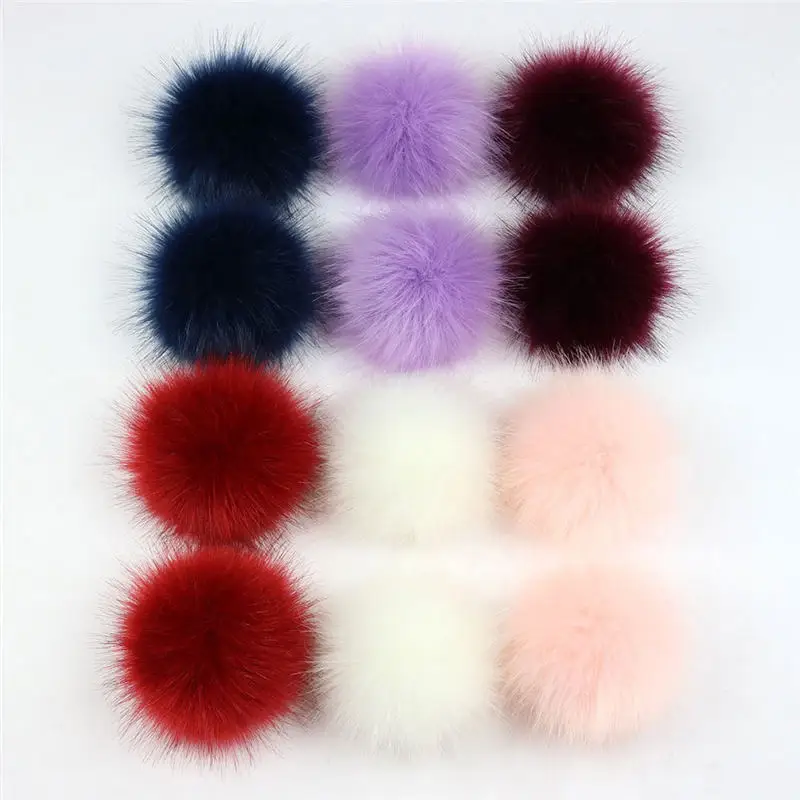 12 PCs Mixed Pom Pom Balls Imitation Fox Fur Round With Ring 8cm Dia. Fuchsia Khaki Colorful DIY Craft Supply Accessories