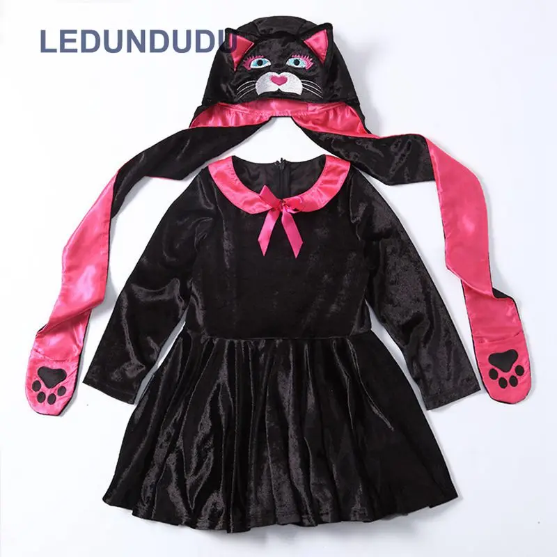 Kids Leopard Tiger Cute Girls Lace Dress Funny Catwoman Cosplay Lovely Cat Children Ballet Dresses Halloween Costumes  (11)