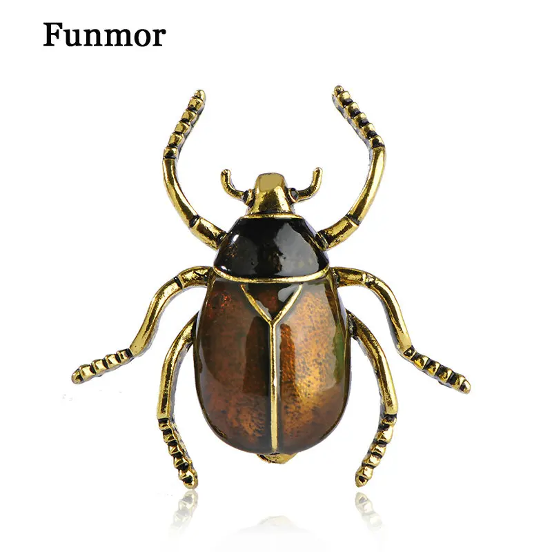 

Five Color Enamel Brown Beetle Insect Brooches Antique Gold color Animal Brooch Hijab Pins Gift For Child Women Badge Collar Up