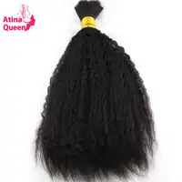 Atina Queen Kinky Straight Human Hair Bulk Bundle For Braiding non Remy 1piece Afro Coarse No Weft Braids Hair Extensions