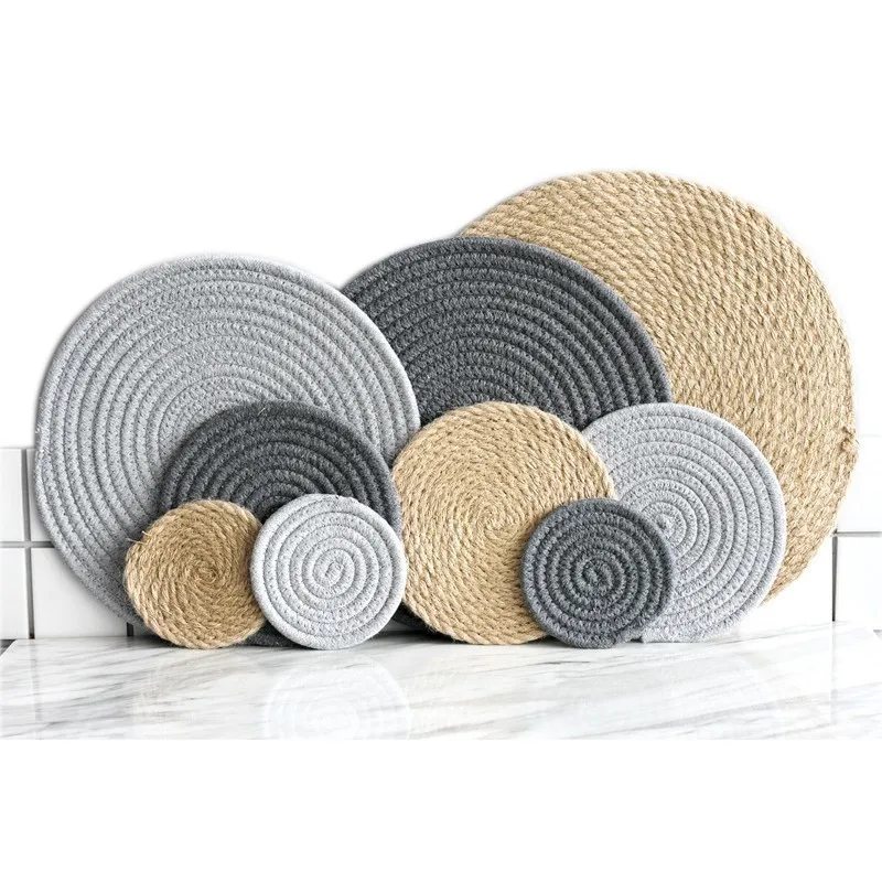 

Cotton Coasters Linen Round Mats Set Insulation Coffee Pad Placemat For Dining Table Kitchen Home Decoration Accessories Modern