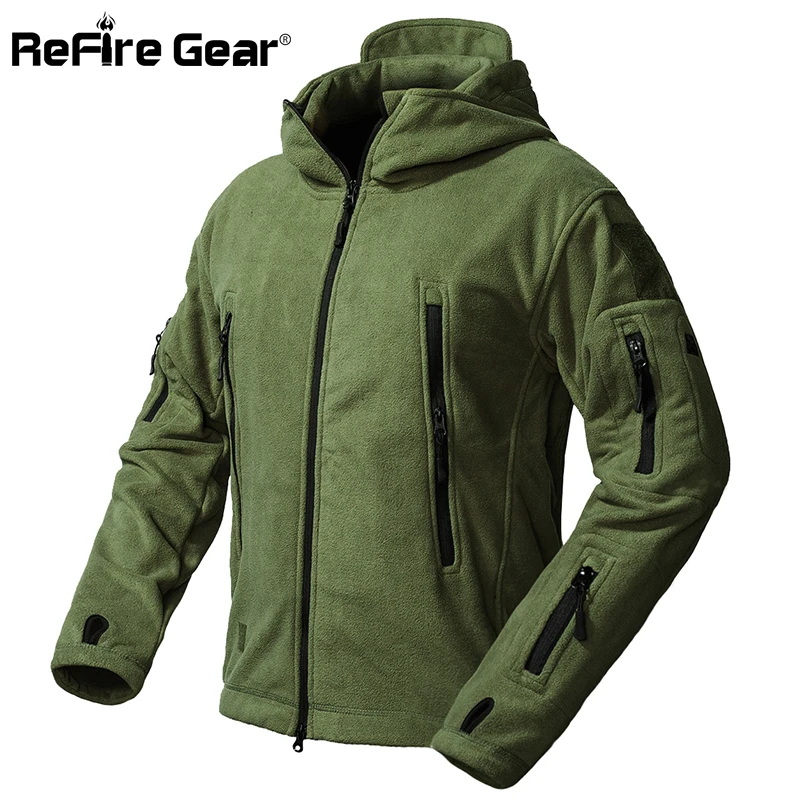 ReFire Gear Tactical Army Fleece Jacket Men Warm Thicken Polar Multi-Pocket Military Jacket Winter Outerwear Clothes Hooded Coat