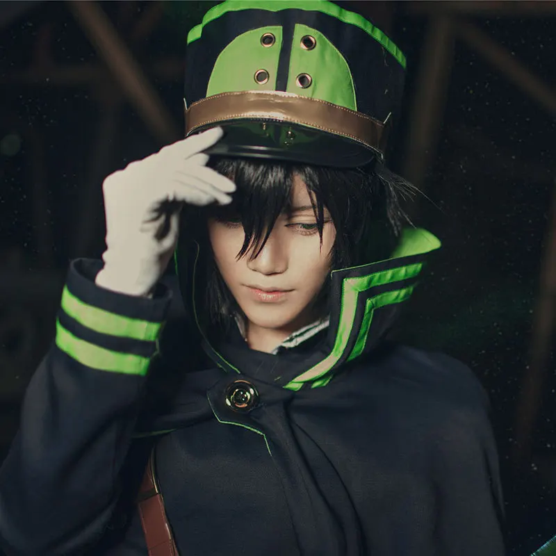 Серафим конца Yuichiro Hyakuya Косплей Аниме Owari no Seraph черный/зеленый костюм вампира с накидкой