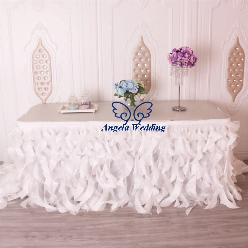 SK011B more colors made ping wedding ruffled dark ivory or cream organza and taffeta curly willow table skirt